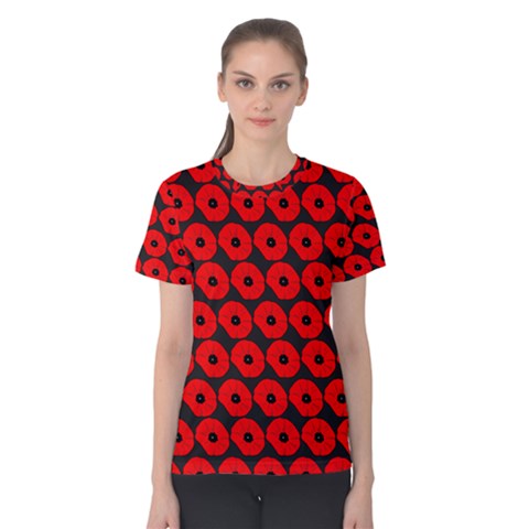 Charcoal And Red Peony Flower Pattern Women s Cotton Tee by GardenOfOphir