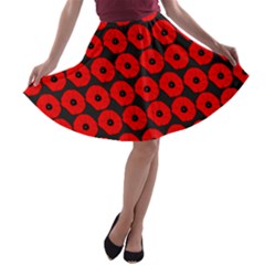 Charcoal And Red Peony Flower Pattern A-line Skater Skirt by GardenOfOphir