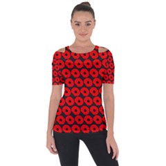 Charcoal And Red Peony Flower Pattern Shoulder Cut Out Short Sleeve Top