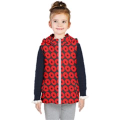 Charcoal And Red Peony Flower Pattern Kids  Hooded Puffer Vest by GardenOfOphir
