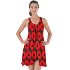 Charcoal And Red Peony Flower Pattern Show Some Back Chiffon Dress