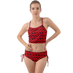 Charcoal And Red Peony Flower Pattern Mini Tank Bikini Set