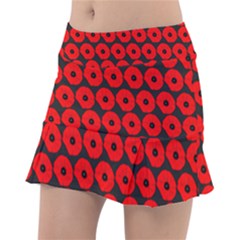 Charcoal And Red Peony Flower Pattern Classic Tennis Skirt