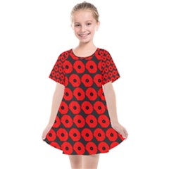 Charcoal And Red Peony Flower Pattern Kids  Smock Dress