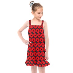 Charcoal And Red Peony Flower Pattern Kids  Overall Dress by GardenOfOphir