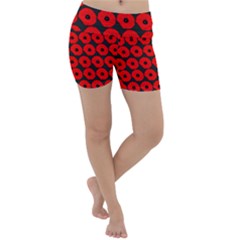 Charcoal And Red Peony Flower Pattern Lightweight Velour Yoga Shorts