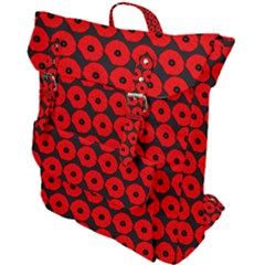 Charcoal And Red Peony Flower Pattern Buckle Up Backpack