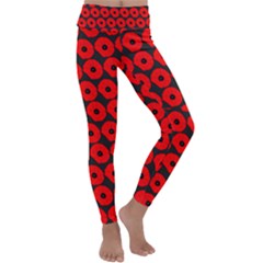 Charcoal And Red Peony Flower Pattern Kids  Lightweight Velour Classic Yoga Leggings by GardenOfOphir
