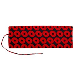 Charcoal And Red Peony Flower Pattern Roll Up Canvas Pencil Holder (M)