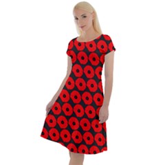 Charcoal And Red Peony Flower Pattern Classic Short Sleeve Dress