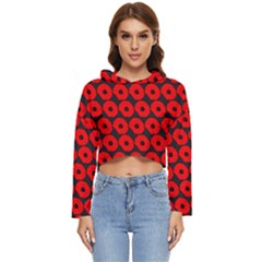 Charcoal And Red Peony Flower Pattern Women s Lightweight Cropped Hoodie