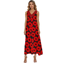 Charcoal And Red Peony Flower Pattern V-Neck Sleeveless Loose Fit Overalls