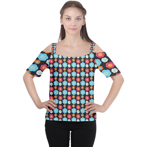 Colorful Floral Pattern Cutout Shoulder Tee by GardenOfOphir