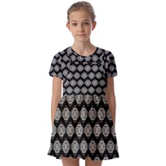 Abstract Knot Geometric Tile Pattern Kids  Short Sleeve Pinafore Style Dress by GardenOfOphir