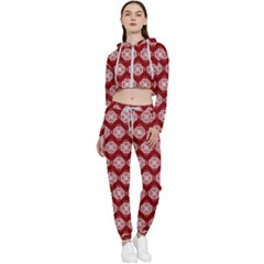 Abstract Knot Geometric Tile Pattern Cropped Zip Up Lounge Set