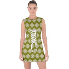 Abstract Knot Geometric Tile Pattern Lace Up Front Bodycon Dress