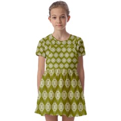 Abstract Knot Geometric Tile Pattern Kids  Short Sleeve Pinafore Style Dress by GardenOfOphir