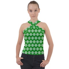 Abstract Knot Geometric Tile Pattern Cross Neck Velour Top by GardenOfOphir