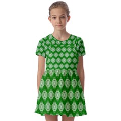 Abstract Knot Geometric Tile Pattern Kids  Short Sleeve Pinafore Style Dress by GardenOfOphir