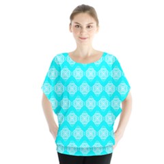 Abstract Knot Geometric Tile Pattern Batwing Chiffon Blouse