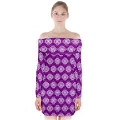 Abstract Knot Geometric Tile Pattern Long Sleeve Off Shoulder Dress by GardenOfOphir