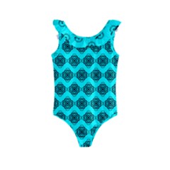 Abstract Knot Geometric Tile Pattern Kids  Frill Swimsuit by GardenOfOphir