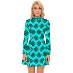 Abstract Knot Geometric Tile Pattern Long Sleeve Velour Longline Dress by GardenOfOphir