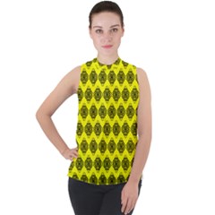 Abstract Knot Geometric Tile Pattern Mock Neck Chiffon Sleeveless Top by GardenOfOphir