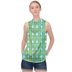 Spatula Spoon Pattern High Neck Satin Top by GardenOfOphir