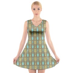 Spatula Spoon Pattern V-neck Sleeveless Dress by GardenOfOphir