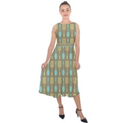 Spatula Spoon Pattern Midi Tie-back Chiffon Dress by GardenOfOphir