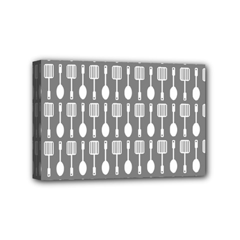 Gray And White Kitchen Utensils Pattern Mini Canvas 6  X 4  (stretched) by GardenOfOphir