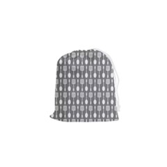 Gray And White Kitchen Utensils Pattern Drawstring Pouch (xs) by GardenOfOphir