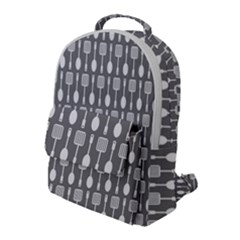 Gray And White Kitchen Utensils Pattern Flap Pocket Backpack (large) by GardenOfOphir