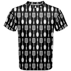 Black And White Spatula Spoon Pattern Men s Cotton Tee by GardenOfOphir