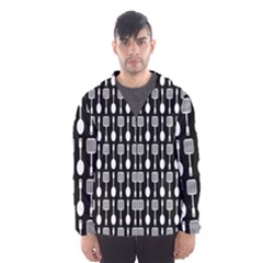 Black And White Spatula Spoon Pattern Men s Hooded Windbreaker by GardenOfOphir