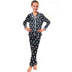 Black And White Spatula Spoon Pattern Kid s Satin Long Sleeve Pajamas Set by GardenOfOphir