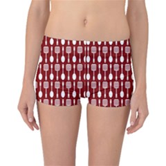 Red And White Kitchen Utensils Pattern Boyleg Bikini Bottoms by GardenOfOphir
