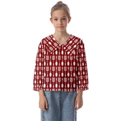 Red And White Kitchen Utensils Pattern Kids  Sailor Shirt by GardenOfOphir