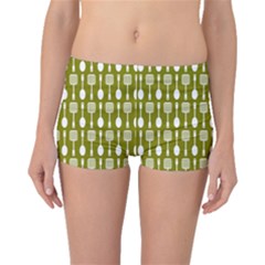 Olive Green Spatula Spoon Pattern Boyleg Bikini Bottoms by GardenOfOphir