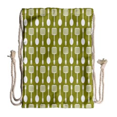 Olive Green Spatula Spoon Pattern Drawstring Bag (large) by GardenOfOphir