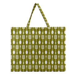 Olive Green Spatula Spoon Pattern Zipper Large Tote Bag by GardenOfOphir