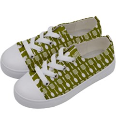 Olive Green Spatula Spoon Pattern Kids  Low Top Canvas Sneakers by GardenOfOphir