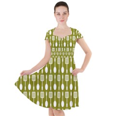 Olive Green Spatula Spoon Pattern Cap Sleeve Midi Dress by GardenOfOphir