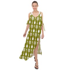 Olive Green Spatula Spoon Pattern Maxi Chiffon Cover Up Dress by GardenOfOphir