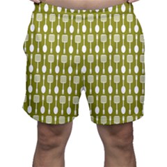 Olive Green Spatula Spoon Pattern Men s Shorts by GardenOfOphir