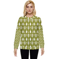 Olive Green Spatula Spoon Pattern Hidden Pocket Sweatshirt by GardenOfOphir
