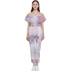 Liquid Marble Off Shoulder Ruffle Top Jumpsuit by BlackRoseStore