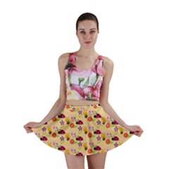 Colorful Ladybug Bess And Flowers Pattern Mini Skirt by GardenOfOphir