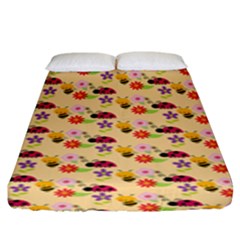 Colorful Ladybug Bess And Flowers Pattern Fitted Sheet (king Size) by GardenOfOphir